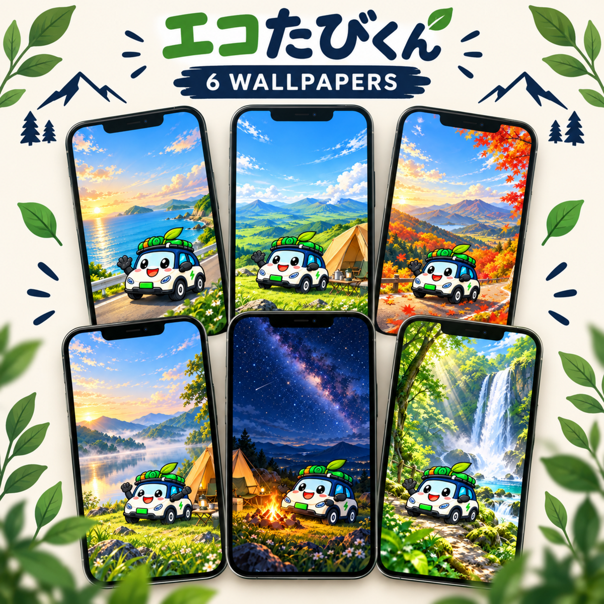 エコたびくん スマホ壁紙6景セット